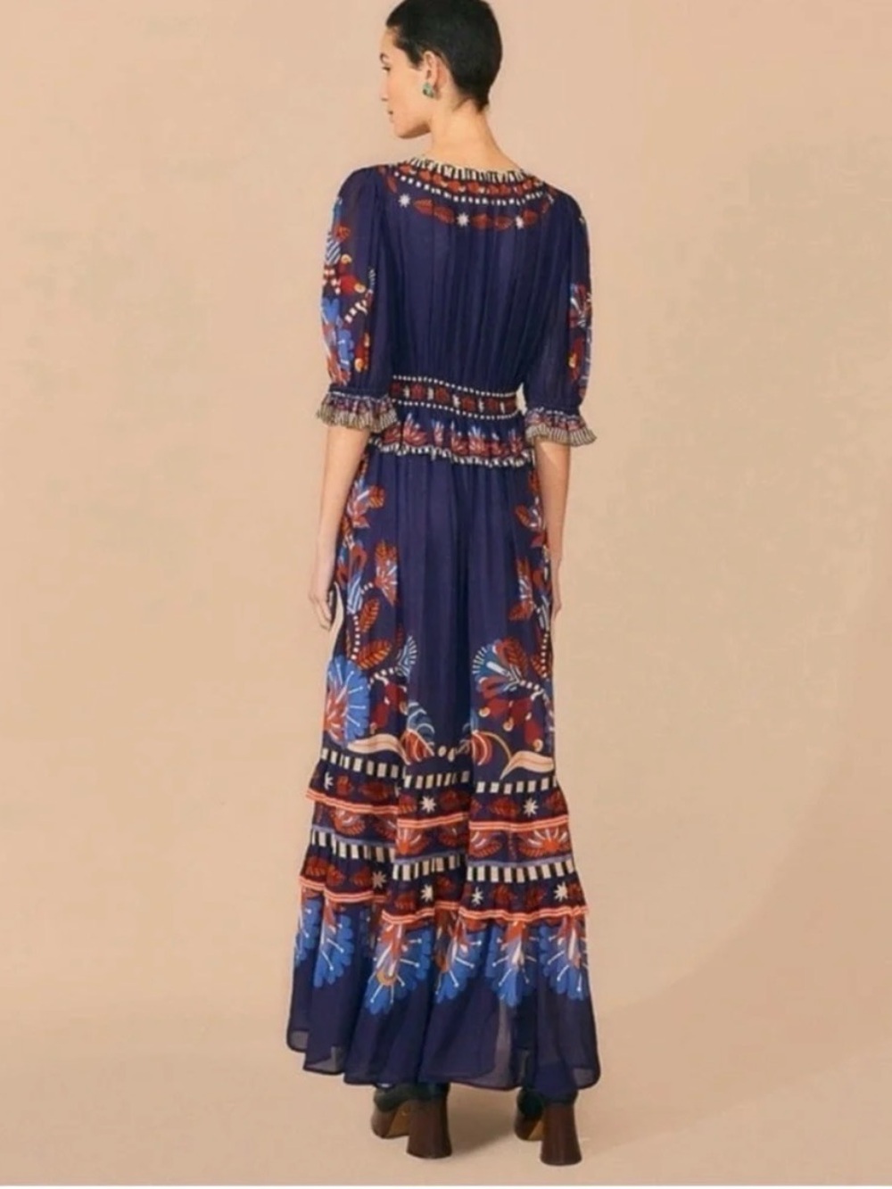 Farm Rio, medium Boho V-Neck Floral Maxi Dress in Navy - Picture 3 of 9